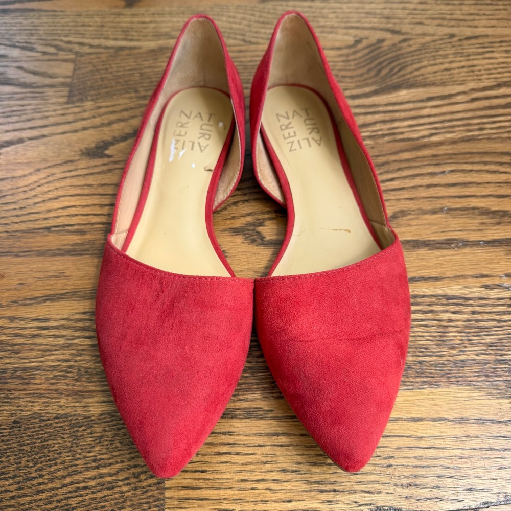Naturalizer Tamara Flats Women 6.5M Red Suede Pointed‎ Toe d'Orsay Minimalist